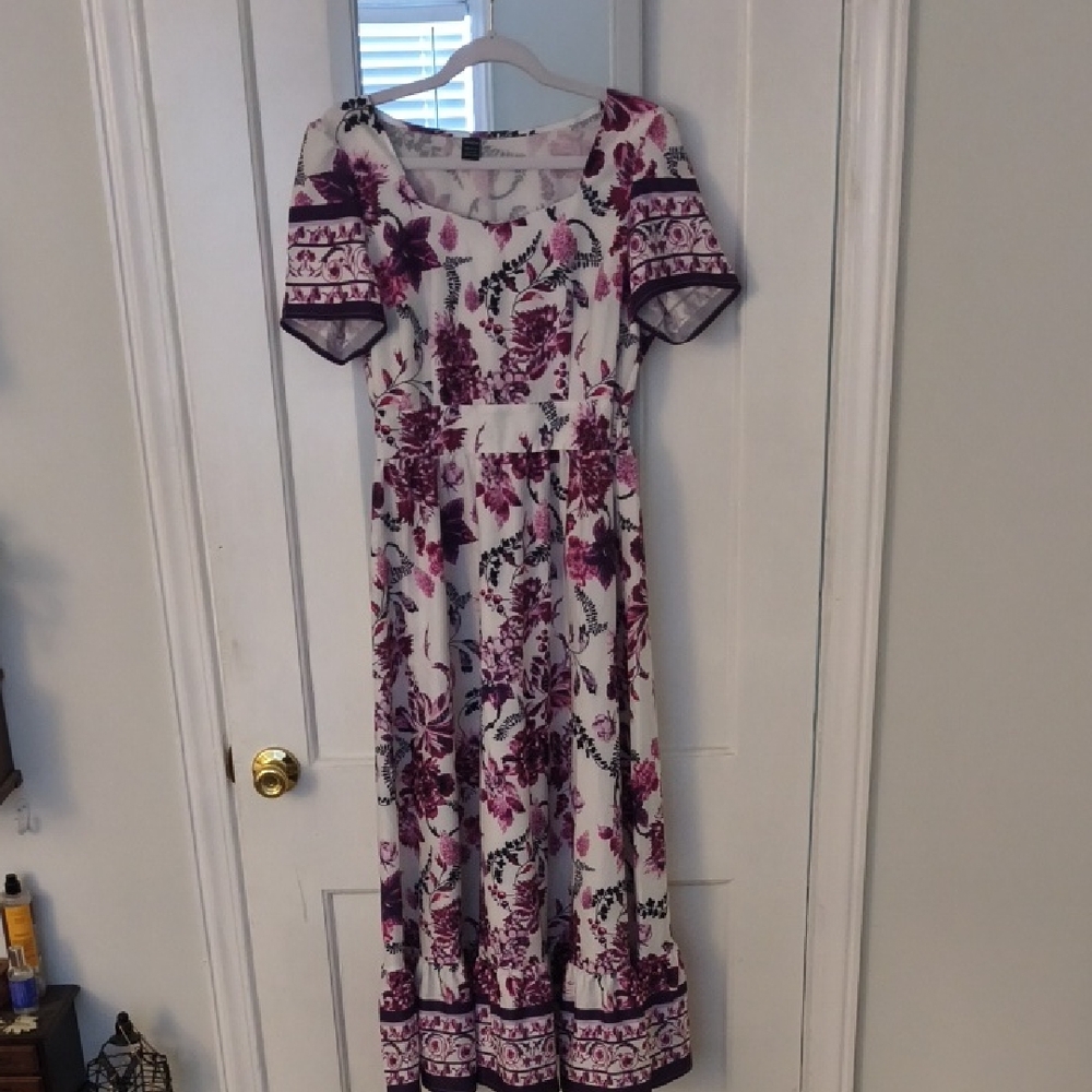 Floral White and Purple Maxi Dress